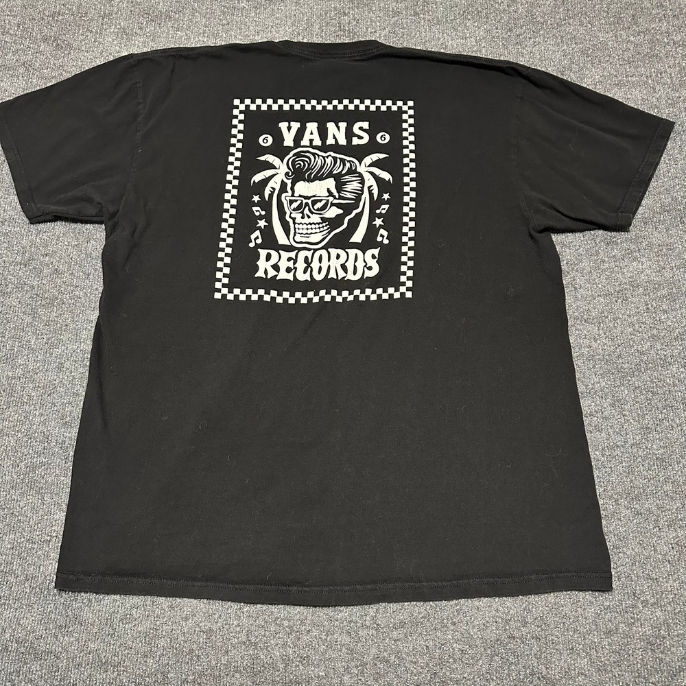 Vans Records Graphic T-Shirt Mens XXL Black Rockabilly Skull Classic Fit Tee